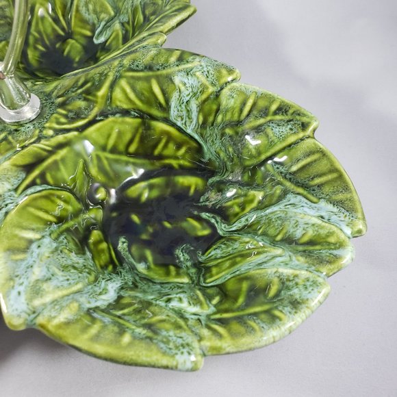 Vintage 1960s California Pottery Candy/Nut 3 Section Serving Dish #724 GreenLeaf - Picture 2 of 6